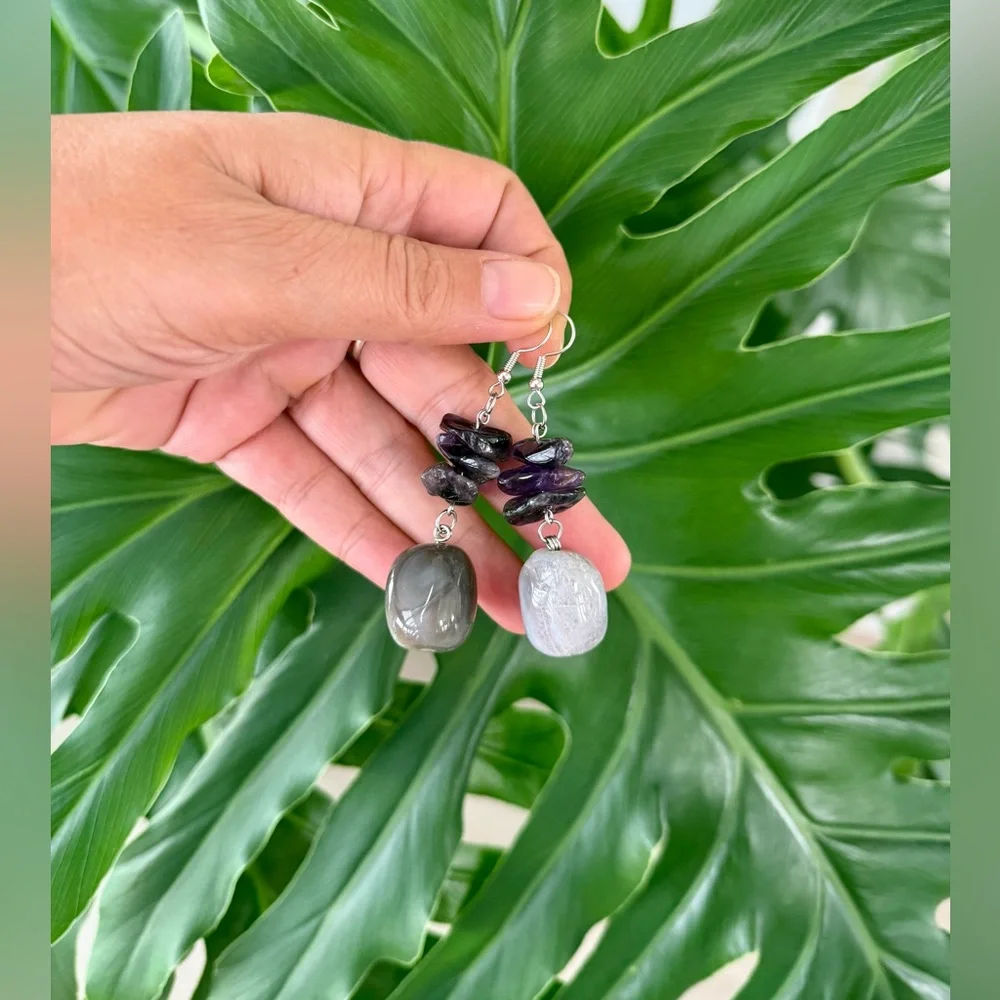 Amethyst & Botswana Agate Earrings